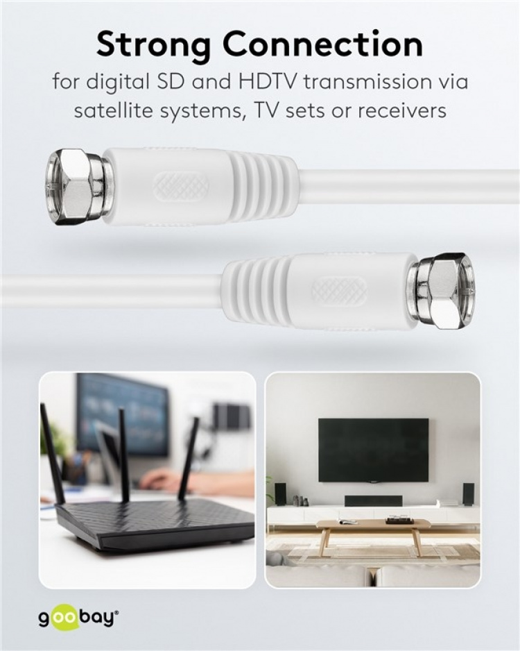 Goobay SAT-antennekabel (80 dB), dobbelt afskærmet F-stik > F-stik (fuldt afskærmet), 5 m