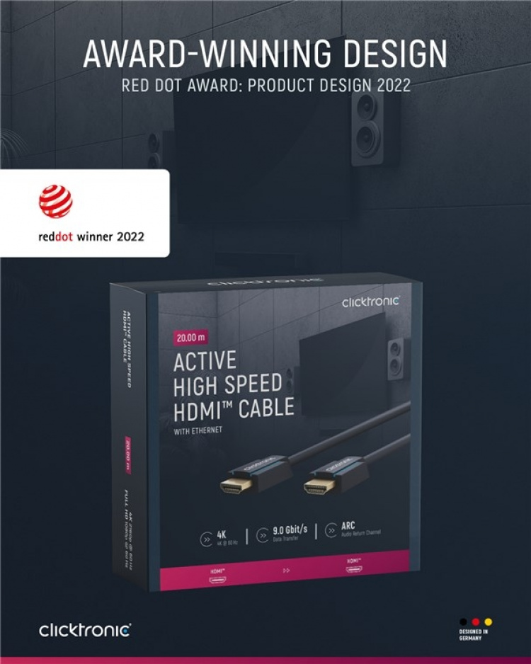 ClickTronic Aktiv Höghastighets HDMI™-kabel med Ethernet Premiumkabel | 1x HDMI™-kontakt >> 1x HDMI™-kontakt | 20,0 m | UHD 4K @ 60 Hz ClickTronic Aktiv Höghastighets HDMI™-kabel med Ethernet Premiumkabel | 1x HDMI™-kontakt >> 1x HDMI™-kontakt | 20,0 m | UHD 4K @ 60 Hz