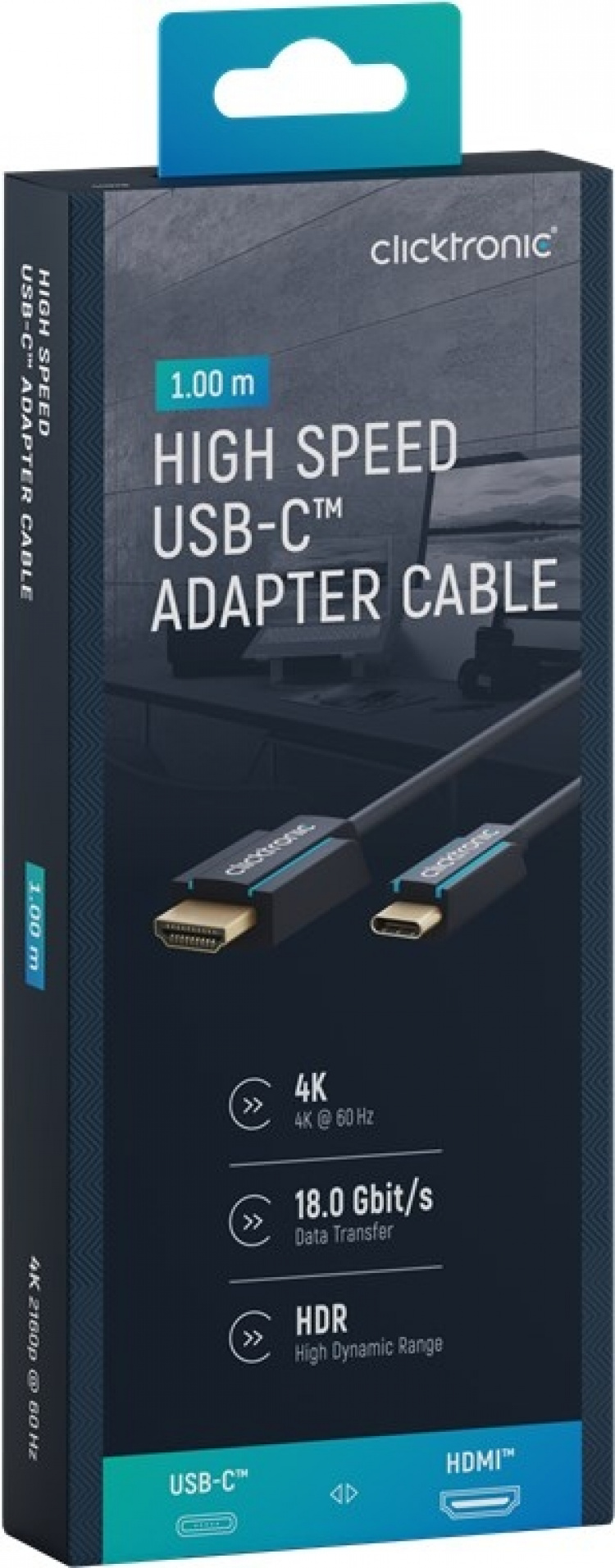 ClickTronic Adapterkabel från USB-C™ till HDMI™ Premiumkabel | USB-C™-kontakt HDMI™-kontakt | 1,0 m | 4K @ 60 Hz