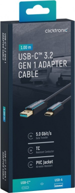 ClickTronic Adapterkabel från USB-C™ till USB-A 3.2 Gen 1 Premiumkabel | USB-C™-kontakt USB-A 3.0-kontakt | 1,0 m | 5 Gbit/s