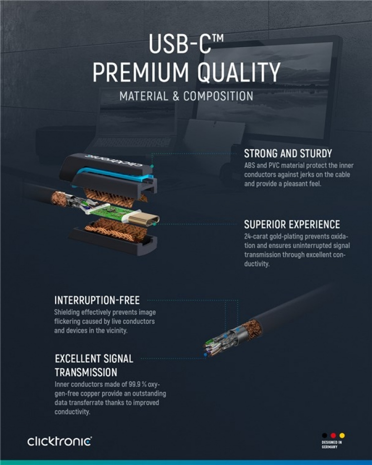 ClickTronic Adapterkabel från USB-C™ till USB-A 3.2 Gen 1 Premiumkabel | USB-C™-kontakt USB-A 3.0-kontakt | 1,0 m | 5 Gbit/s