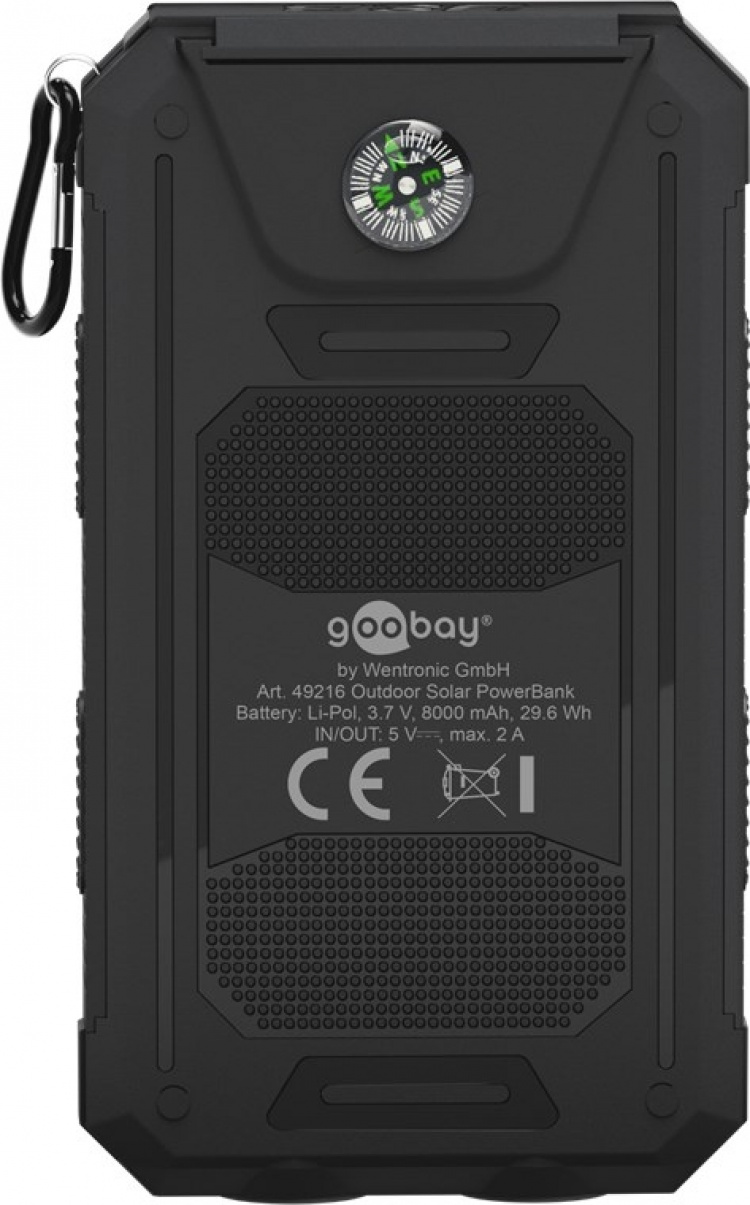 Goobay Outdoor-powerbank 8.0 (8.000 mAh) til udendørs eventyr med robust design, solcellepanel og lommelygtefunktion Goobay Outdoor-powerbank 8.0 (8.000 mAh) til udendørs eventyr med robust design, solcellepanel og lommelygtefunktion