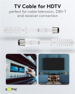 Goobay Antennekabel med ferrit (80 dB), dobbelt afskærmet koaksial-stik > koaksial-hunstik (fuldt afskærmet), 1.5 m Goobay Antennekabel med ferrit (80 dB), dobbelt afskærmet koaksial-stik > koaksial-hunstik (fuldt afskærmet), 1.5 m