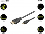 Goobay Højhastigheds HDMI™-kabel med Ethernet (Micro, 4K @ 60 Hz) HDMI™ stik (type A) > HDMI™ micro stik (type D), 3 m