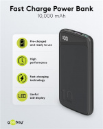 Goobay Hurtig opladning Powerbank 10.000 mAh (USB-C™ PD, QC 3.0) Kraftfuld powerbank med statusdisplay, Quick Charge-kompatibel Goobay Hurtig opladning Powerbank 10.000 mAh (USB-C™ PD, QC 3.0) Kraftfuld powerbank med statusdisplay, Quick Charge-kompatibel