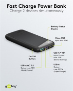 Goobay Hurtig opladning Powerbank 10.000 mAh (USB-C™ PD, QC 3.0) Kraftfuld powerbank med statusdisplay, Quick Charge-kompatibel Goobay Hurtig opladning Powerbank 10.000 mAh (USB-C™ PD, QC 3.0) Kraftfuld powerbank med statusdisplay, Quick Charge-kompatibel
