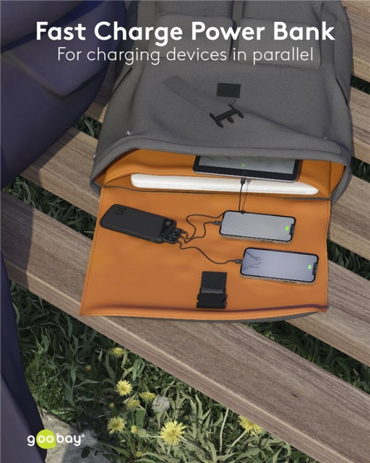 Goobay Hurtig opladning Powerbank 10.000 mAh (USB-C™ PD, QC 3.0) Kraftfuld powerbank med statusdisplay, Quick Charge-kompatibel Goobay Hurtig opladning Powerbank 10.000 mAh (USB-C™ PD, QC 3.0) Kraftfuld powerbank med statusdisplay, Quick Charge-kompatibel