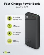 Goobay Hurtig opladning Powerbank 20.000 mAh (USB-C™ PD, QC 3.0) Kraftfuld powerbank med statusdisplay, Quick Charge-kompatibel Goobay Hurtig opladning Powerbank 20.000 mAh (USB-C™ PD, QC 3.0) Kraftfuld powerbank med statusdisplay, Quick Charge-kompatibel