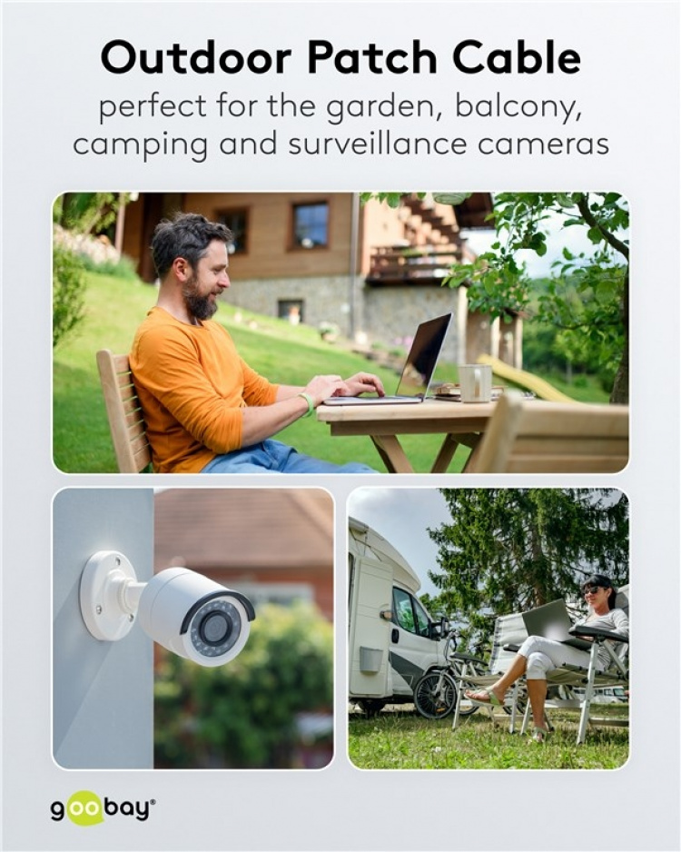 Goobay Udendørs netværkskabel CAT 6, U/UTP, sort kobberleder (CU), dobbelt ydre kappe (PE), 15 m Goobay Udendørs netværkskabel CAT 6, U/UTP, sort kobberleder (CU), dobbelt ydre kappe (PE), 15 m