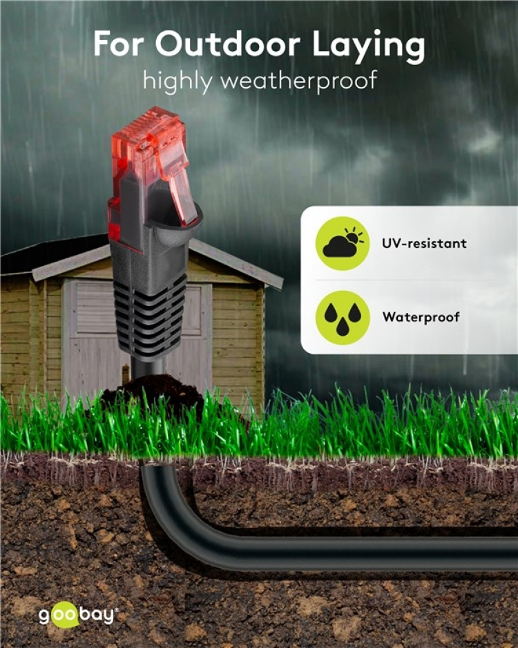 Goobay Udendørs netværkskabel CAT 6, U/UTP, sort kobberleder (CU), dobbelt ydre kappe (PE), 50 m Goobay Udendørs netværkskabel CAT 6, U/UTP, sort kobberleder (CU), dobbelt ydre kappe (PE), 50 m