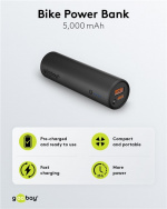 Goobay Bike Powerbank 5.0 (5.000 mAh) lille, tynd og handy bar powerbank med en kapacitet på 5.000 mAh til montering på cyklen