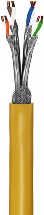 Goobay GHMT-certificeret CAT 8.1 installationskabel, S/FTP (PiMF), gul kobberleder (CU), AWG 22/1 (solid), halogenfri (LSZH), 50 m