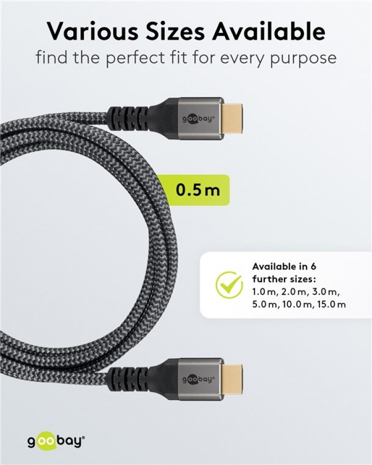Goobay Højhastigheds HDMI™-kabel med Ethernet, 0,5 m, Sharkskin Grey HDMI™ stik (type A) > HDMI™ stik (type A)