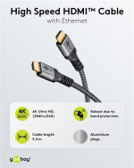 Goobay Højhastigheds HDMI™-kabel med Ethernet, 5 m, Sharkskin Grey HDMI™ stik (type A) > HDMI™ stik (type A)