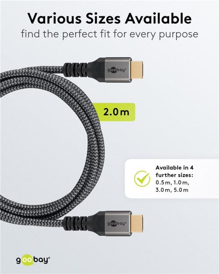 Goobay Ultrahøjhastigheds HDMI™-kabel, 2 m, Sharkskin Grey HDMI™ stik (type A) > HDMI™ stik (type A)