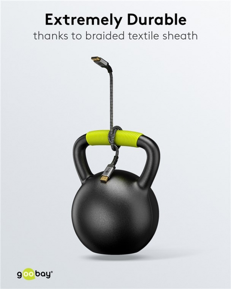 Goobay DisplayPort-kabel, DP 1.4, 2 m, Sharkskin Grey DisplayPort™ stik > DisplayPort™ stik Goobay DisplayPort-kabel, DP 1.4, 2 m, Sharkskin Grey DisplayPort™ stik > DisplayPort™ stik