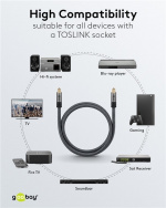 Goobay TOSLINK-kabel, 2 m, Sharkskin Grey Toslink-hanstik > Toslink-hanstik