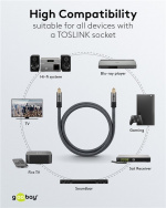 Goobay TOSLINK-kabel, 5 m, Sharkskin Grey Toslink-hanstik > Toslink-hanstik