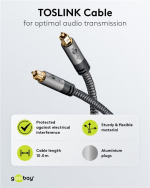 Goobay TOSLINK-kabel, 10 m, Sharkskin Grey Toslink-hanstik > Toslink-hanstik