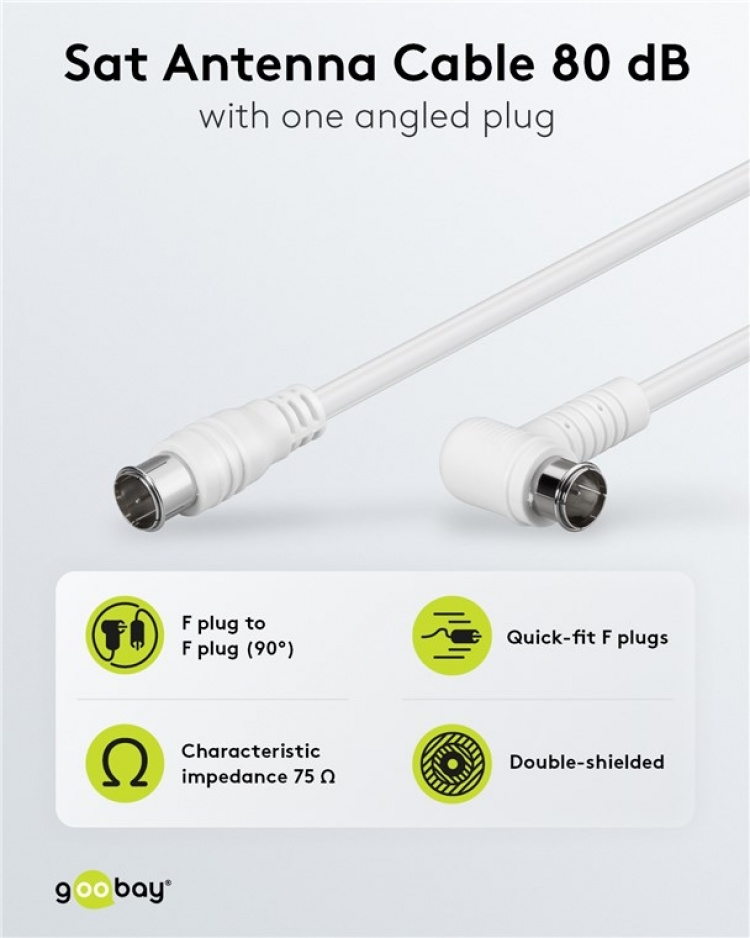Goobay Vinkelt SAT-antennekabel (80 dB), dobbelt afskærmet F-stik (quick) > F-stik (quick) 90° (fuldt afskærmet), 1.5 m