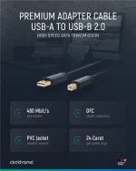 ClickTronic Adapterkabel från USB-A till USB-B 2.0 Premiumkabel | USB A-kontakt USB B 2.0-kontakt | 1,8 m | 480 Mbit/s ClickTronic Adapterkabel från USB-A till USB-B 2.0 Premiumkabel | USB A-kontakt USB B 2.0-kontakt | 1,8 m | 480 Mbit/s