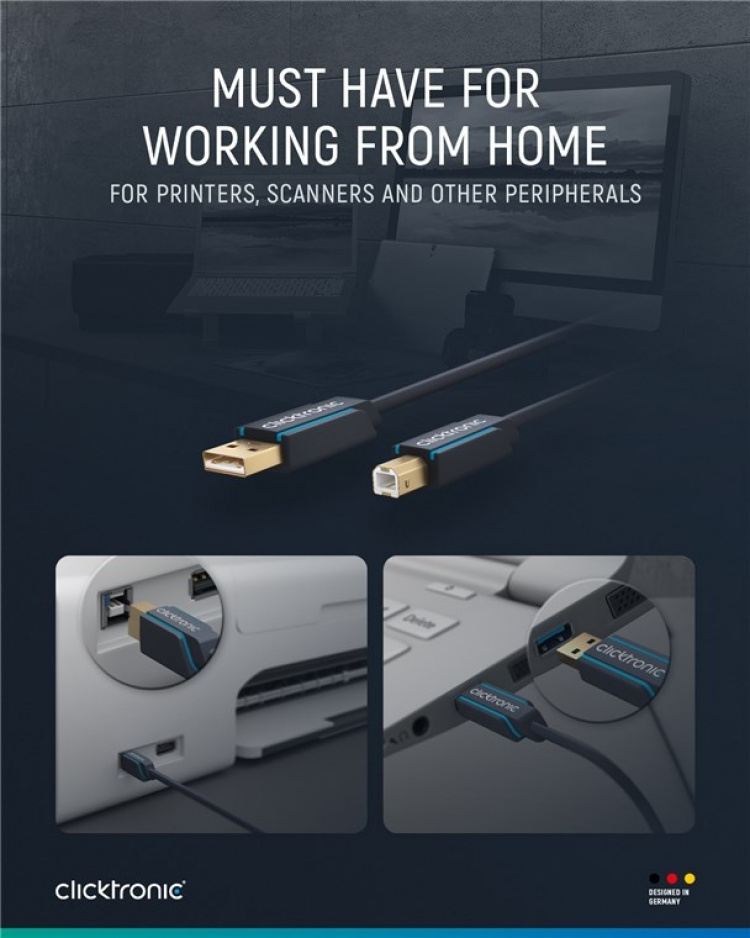 ClickTronic Adapterkabel från USB-A till USB-B 2.0 Premiumkabel | USB A-kontakt USB B 2.0-kontakt | 3,0 m | 480 Mbit/s ClickTronic Adapterkabel från USB-A till USB-B 2.0 Premiumkabel | USB A-kontakt USB B 2.0-kontakt | 3,0 m | 480 Mbit/s