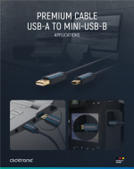 ClickTronic Adapterkabel från USB A till USB Mini B 2.0 Premiumkabel | USB A-kontakt USB mini B-kontakt | 1,8 m | 480 Mbit/s