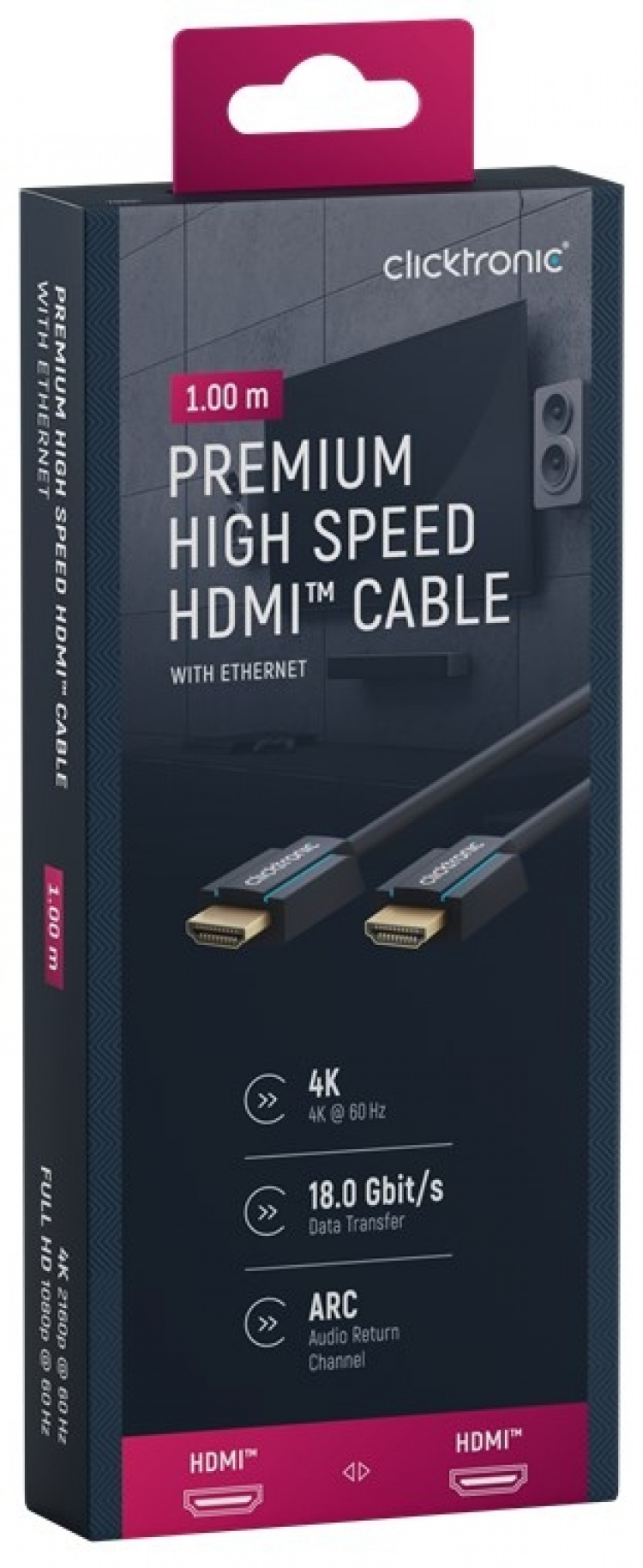 ClickTronic Premium Højhastigheds HDMI™-kabel med Ethernet Premium-kabel | 1x HDMI™-stik 1x HDMI™-stik | 1,0 m | UHD 4K @ 60 Hz