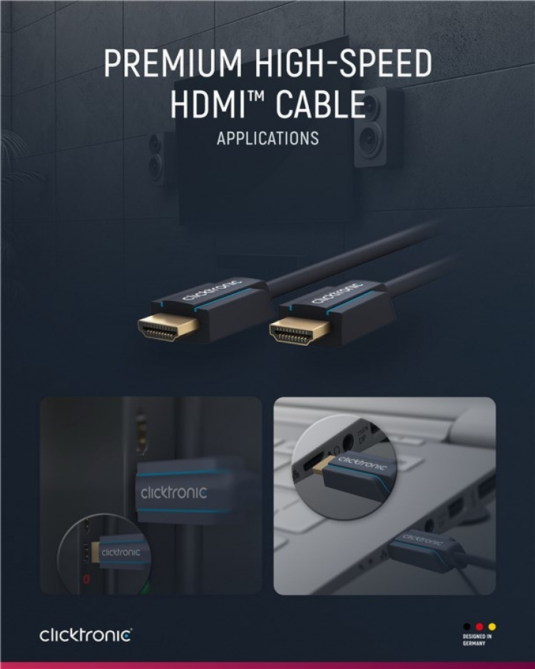 ClickTronic Premium Højhastigheds HDMI™-kabel med Ethernet Premium-kabel | 1x HDMI™-stik 1x HDMI™-stik | 1,0 m | UHD 4K @ 60 Hz