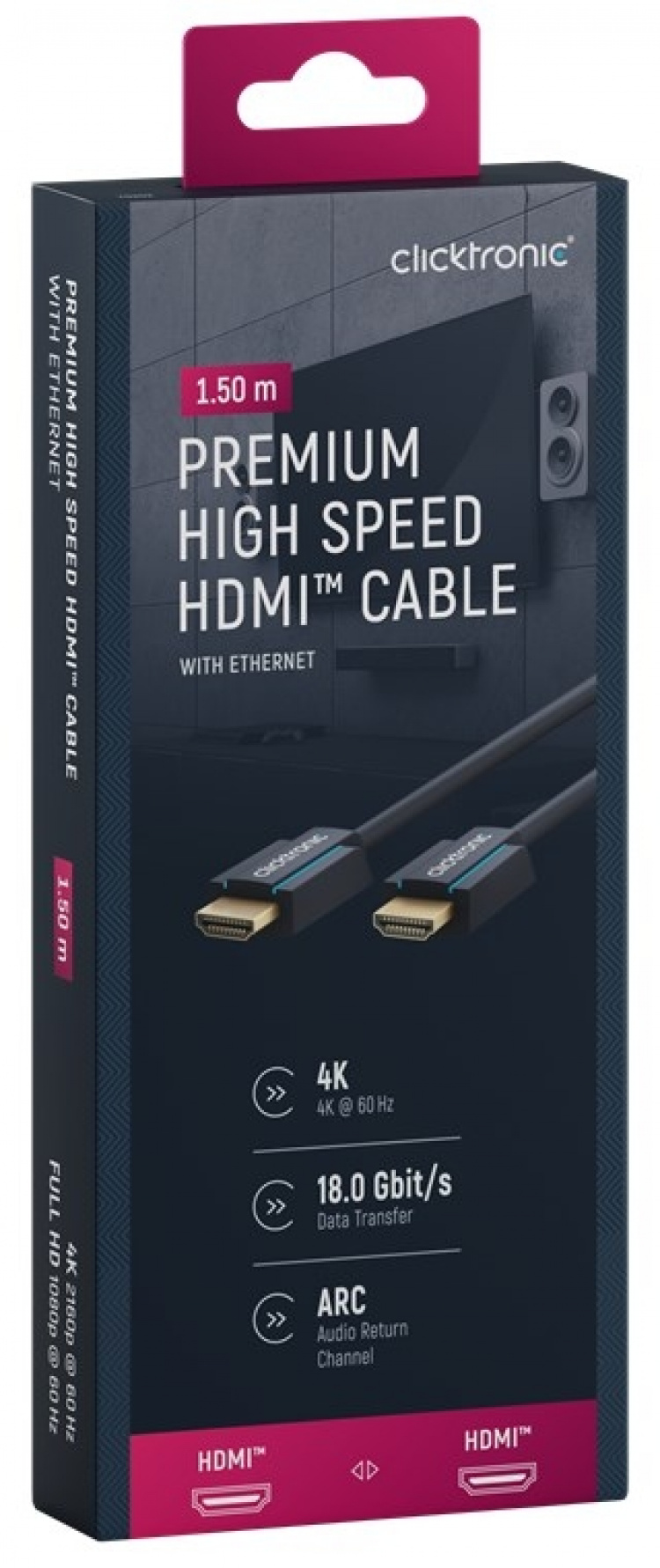 ClickTronic Premium Højhastigheds HDMI™-kabel med Ethernet Premium-kabel | 1x HDMI™-stik 1x HDMI™-stik | 1,5 m | UHD 4K @ 60 Hz ClickTronic Premium Højhastigheds HDMI™-kabel med Ethernet Premium-kabel | 1x HDMI™-stik 1x HDMI™-stik | 1,5 m | UHD 4K @ 60 Hz