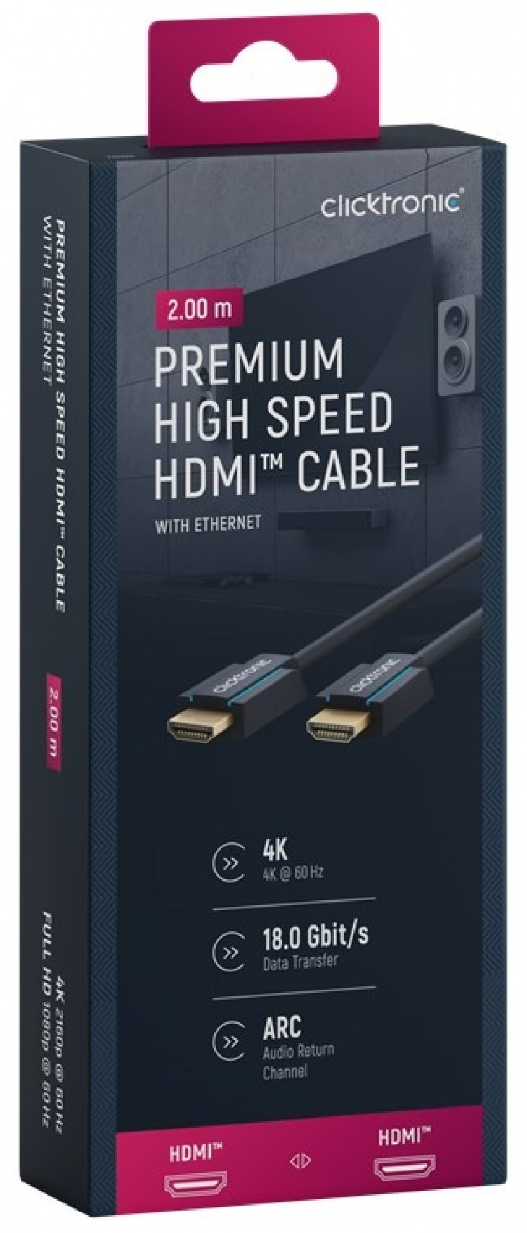 ClickTronic Premium Højhastigheds HDMI™-kabel med Ethernet Premium-kabel | 1x HDMI™-stik 1x HDMI™-stik | 2,0 m | UHD 4K @ 60 Hz