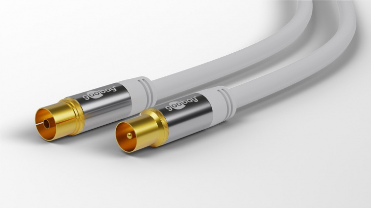 Goobay TV-antennekabel (135 dB), 4x afskærmet forgyldt, koaksial-hunstik > koaksial-stik, 3 m