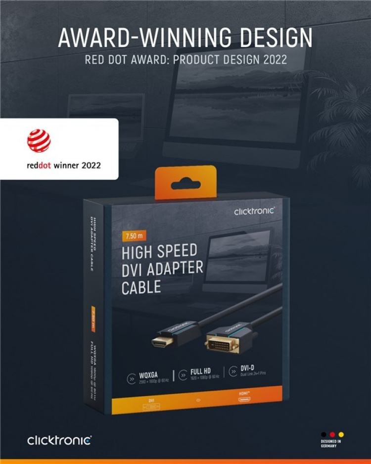 ClickTronic Adapterkabel från DVI till HDMI™ Premiumkabel | 1x DVI-D-kontakt 1x HDMI™-kontakt | 7,5 m | WQXGA @ 60 Hz ClickTronic Adapterkabel från DVI till HDMI™ Premiumkabel | 1x DVI-D-kontakt 1x HDMI™-kontakt | 7,5 m | WQXGA @ 60 Hz