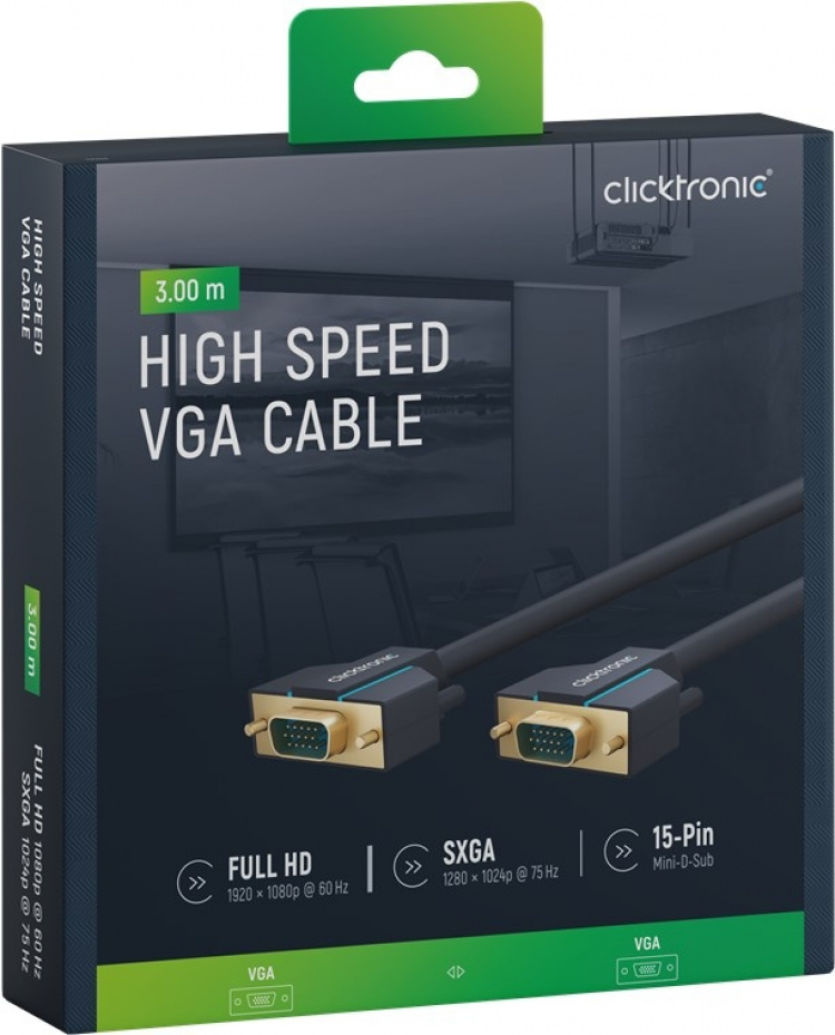 ClickTronic VGA-kabel Premiumkabel | 1x VGA-kontakt 1x VGA-kontakt | 3,0 m | SXGA @ 75 Hz ClickTronic VGA-kabel Premiumkabel | 1x VGA-kontakt 1x VGA-kontakt | 3,0 m | SXGA @ 75 Hz