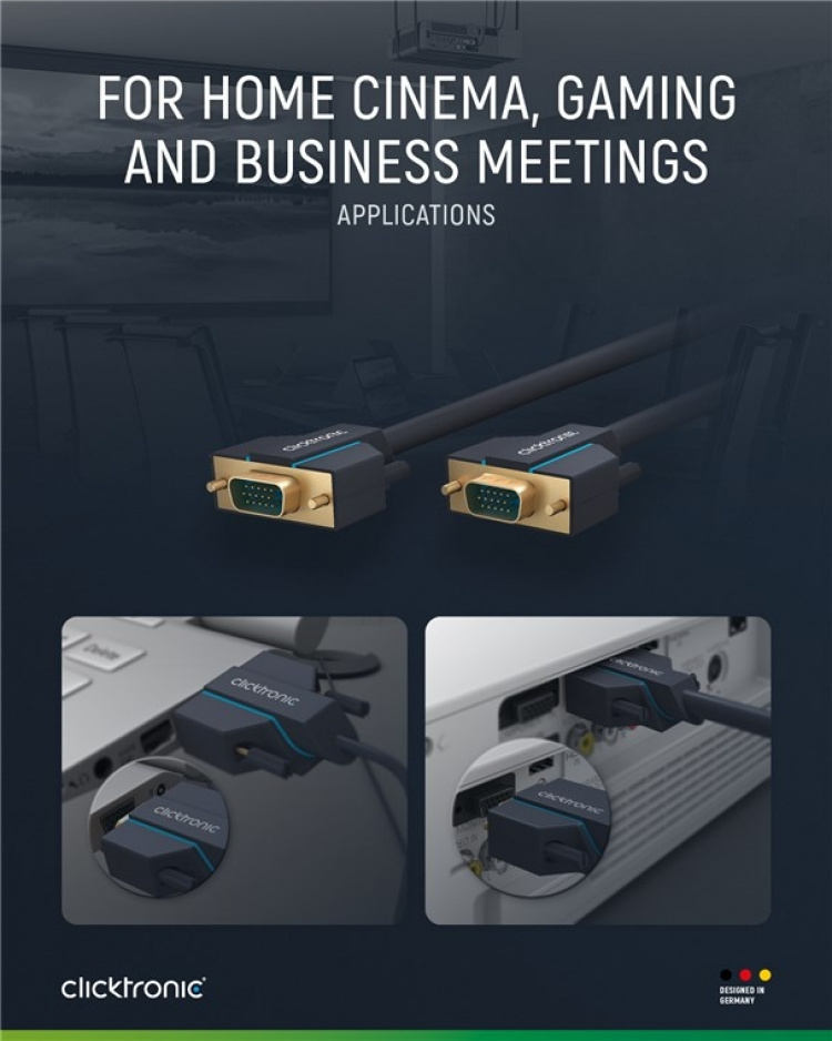 ClickTronic VGA-kabel Premiumkabel | 1x VGA-kontakt 1x VGA-kontakt | 3,0 m | SXGA @ 75 Hz ClickTronic VGA-kabel Premiumkabel | 1x VGA-kontakt 1x VGA-kontakt | 3,0 m | SXGA @ 75 Hz