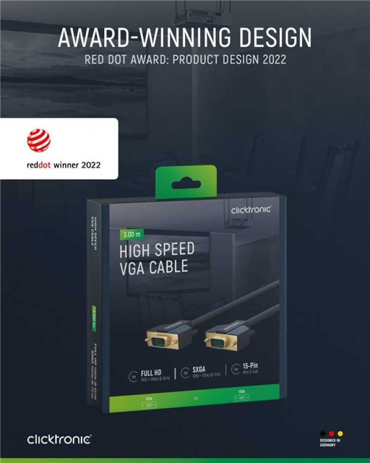 ClickTronic VGA-kabel Premiumkabel | 1x VGA-kontakt 1x VGA-kontakt | 3,0 m | SXGA @ 75 Hz ClickTronic VGA-kabel Premiumkabel | 1x VGA-kontakt 1x VGA-kontakt | 3,0 m | SXGA @ 75 Hz