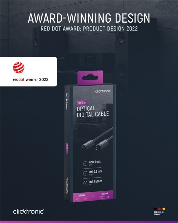 ClickTronic Toslink-kabel Premium-kabel | 1x Toslink-stik 1x Toslink-stik | 0,5 m | Polymer fiberoptisk kabel ClickTronic Toslink-kabel Premium-kabel | 1x Toslink-stik 1x Toslink-stik | 0,5 m | Polymer fiberoptisk kabel