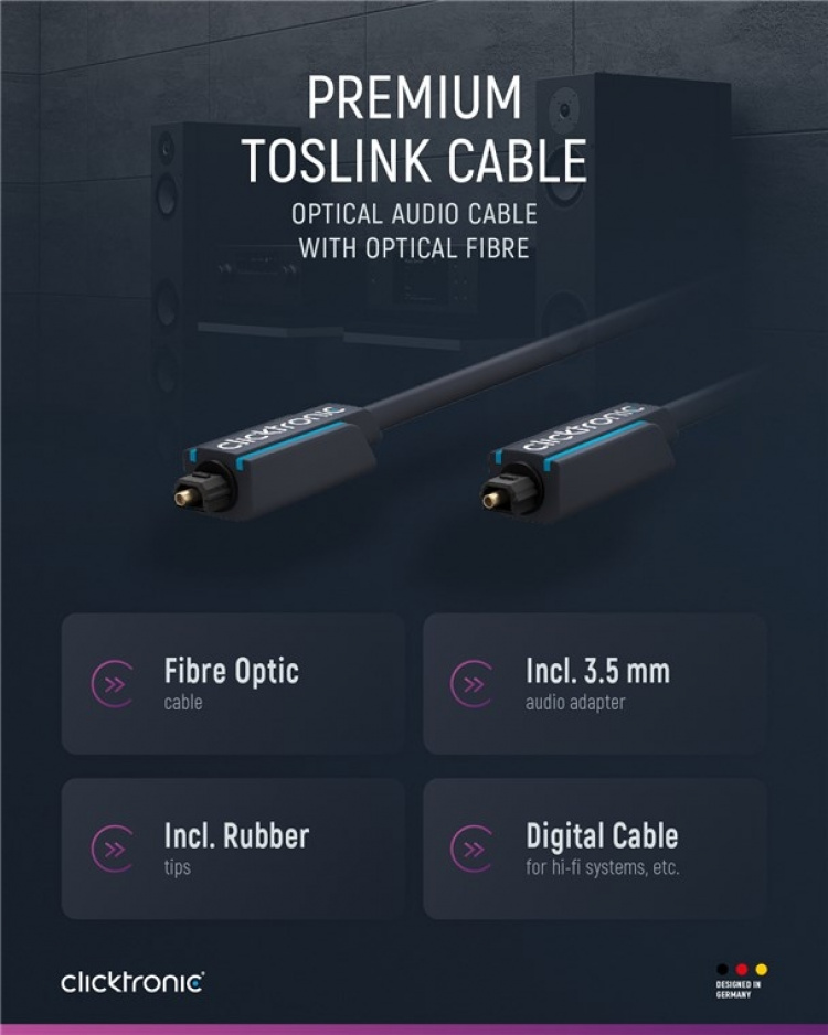 ClickTronic Toslink-kabel Premium-kabel | 1x Toslink-stik 1x Toslink-stik | 2,0 m | Polymer fiberoptisk kabel