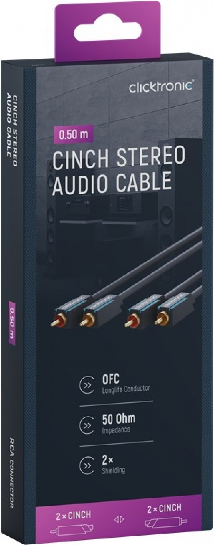 ClickTronic RCA-kabel, stereo Premiumkabel | 2x RCA plugg 2x RCA plugg | 0,5 m | OFC innerledare