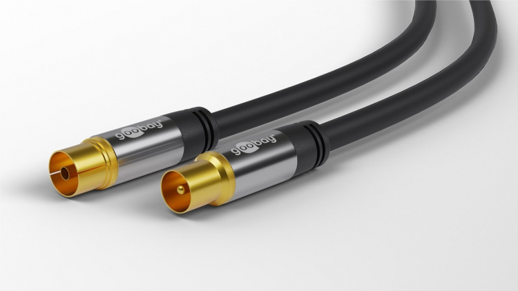 Goobay TV-antennekabel (135 dB), 4x afskærmet forgyldt, koaksial-hunstik > koaksial-stik, 3 m