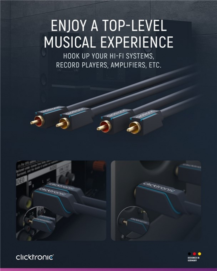ClickTronic RCA-kabel, stereo Premiumkabel | 2x RCA plugg 2x RCA plugg | 5,0 m | OFC innerledare