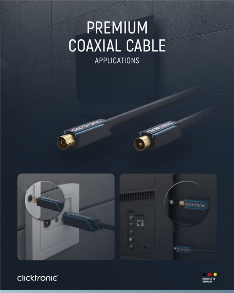 ClickTronic Koaxialkabel Premiumkabel | Koaxialkontakt Koaxialkoppling | 2,0 m | > 95 dB