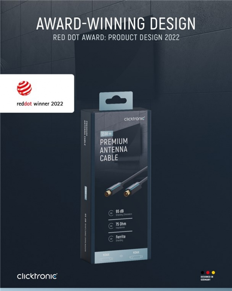 ClickTronic Koaxialkabel Premiumkabel | Koaxialkontakt Koaxialkoppling | 2,0 m | > 95 dB