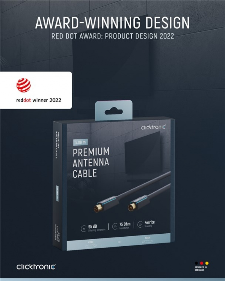 ClickTronic Koaxialkabel Premiumkabel | Koaxialkontakt Koaxialkoppling | 5,0 m | > 95 dB