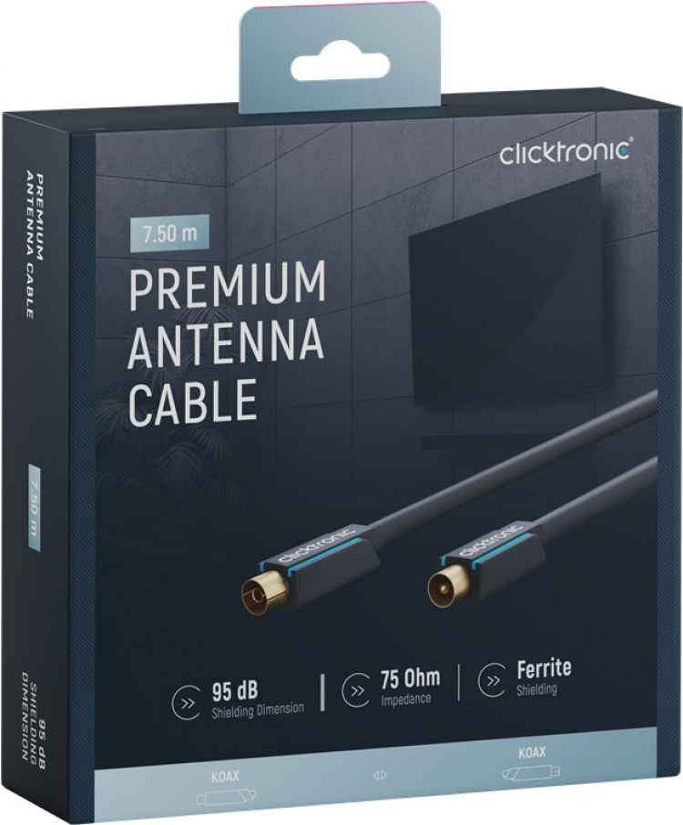 ClickTronic Koaksialkabel Premium-kabel | Koaxialstik Koaksial kobling | 7,5 m | > 95 dB