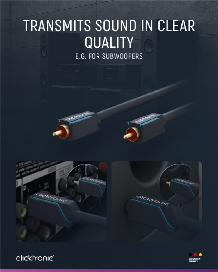ClickTronic RCA-kabel, mono Premiumkabel | 1x cinch plug 1x cinch plug | 5,0 m | OFC innerledare