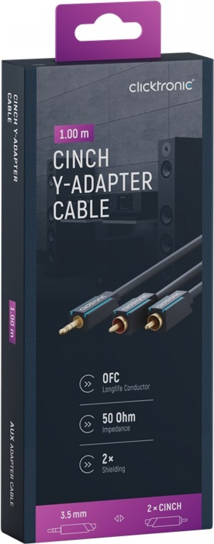 ClickTronic 3,5 mm AUX till RCA-adapterkabel, stereo Premiumkabel | 1x 3,5 mm jackkontakt 2x cinchkontakt | 1,0 m | OFC innerledare