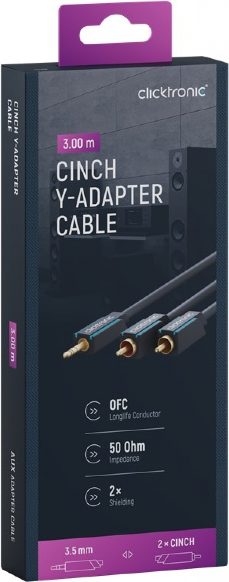 ClickTronic 3,5 mm AUX till RCA-adapterkabel, stereo Premiumkabel | 1x 3,5 mm jackkontakt 2x cinchkontakt | 3,0 m | OFC innerledare ClickTronic 3,5 mm AUX till RCA-adapterkabel, stereo Premiumkabel | 1x 3,5 mm jackkontakt 2x cinchkontakt | 3,0 m | OFC innerledare