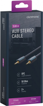 ClickTronic 3,5 mm AUX-kabel, stereo Premiumkabel | 1x 3,5 mm jackplugg 1x 3,5 mm jackplugg | 5,0 m | OFC innerledare