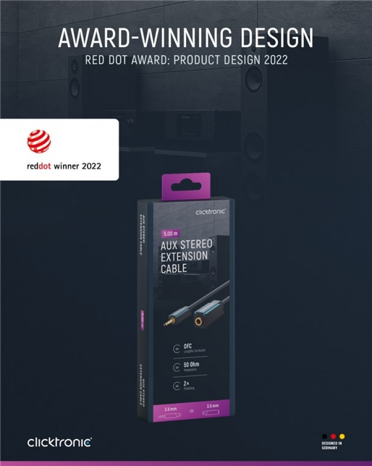 ClickTronic 3,5 mm AUX-förlängningskabel, stereo Premiumkabel | 1x 3,5 mm jackkontakt 1x 3,5 mm jackkontakt | 5,0 m | OFC innerledare ClickTronic 3,5 mm AUX-förlängningskabel, stereo Premiumkabel | 1x 3,5 mm jackkontakt 1x 3,5 mm jackkontakt | 5,0 m | OFC innerledare